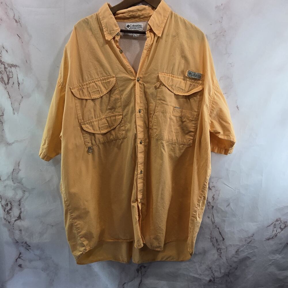 Columbia Shirt Mens 2X XXL Orange PFG Button Up Short Sleeve Vented Ripstop